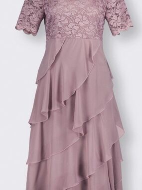 Beautiful Fair Lady Lace & Ruffle Cocktail Dress in Dusty Rose/Mauve